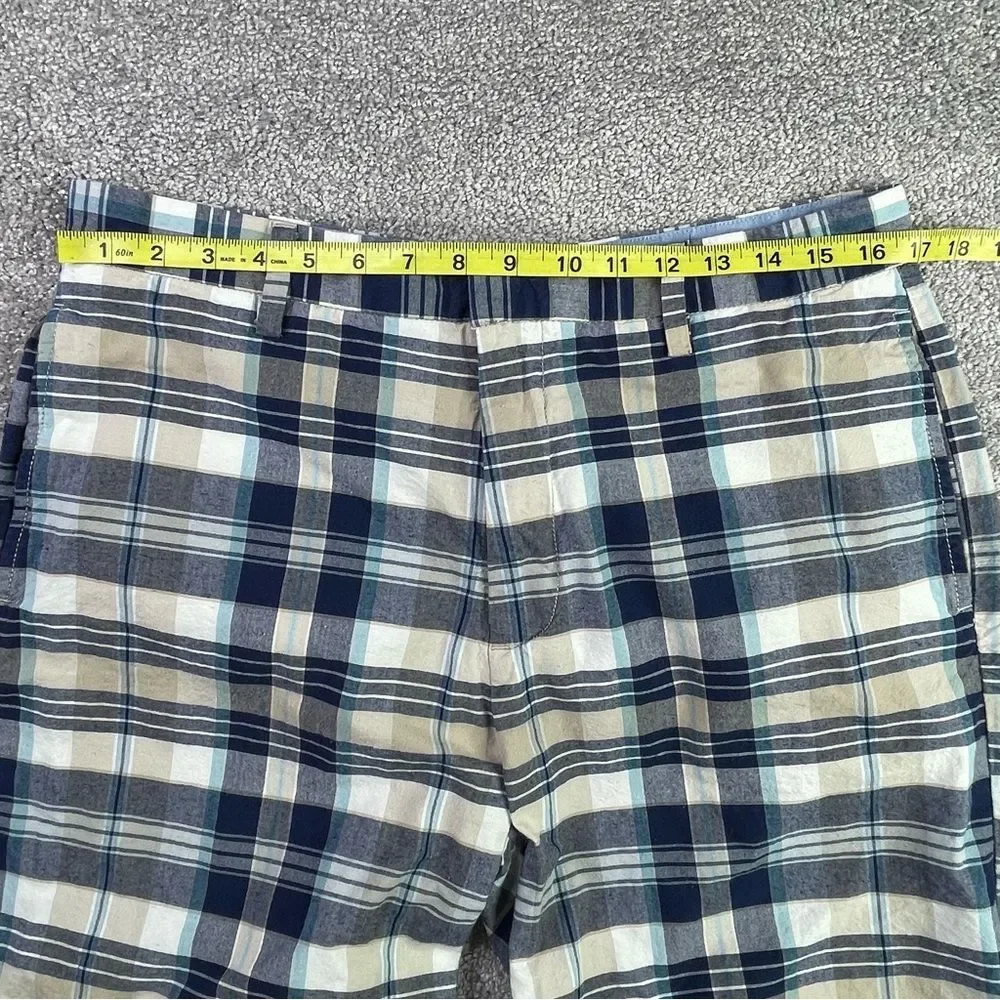 Nautica Shorts Men's 34 Blue Plaid Pockets Flat Front Casual Cotton Summer - Picture 8 of 13